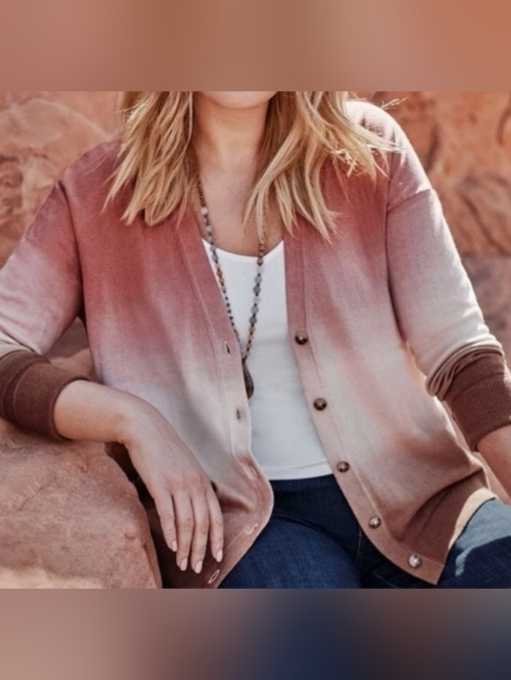 J.jill NWT Dip Dyed Sunset Ombre Button Up Cardigan Sweater Size Small.